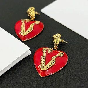 Lux Ver V-Shape red Heart Earrings Fashion Exaggerated Earrings Women's Jewelry